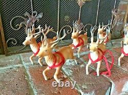 8 Vtg 1950s or 60sHard Plastic Brown Reindeer Santa Sleigh Running Christmas 7