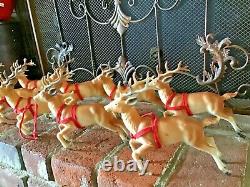 8 Vtg 1950s or 60sHard Plastic Brown Reindeer Santa Sleigh Running Christmas 7