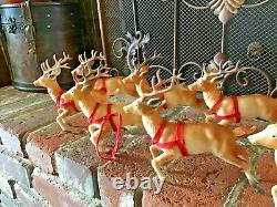 8 Vtg 1950s or 60sHard Plastic Brown Reindeer Santa Sleigh Running Christmas 7