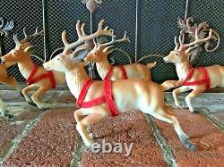 8 Vtg 1950s or 60sHard Plastic Brown Reindeer Santa Sleigh Running Christmas 7