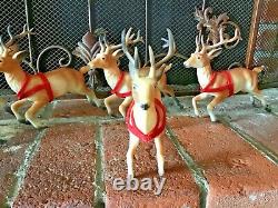 8 Vtg 1950s or 60sHard Plastic Brown Reindeer Santa Sleigh Running Christmas 7