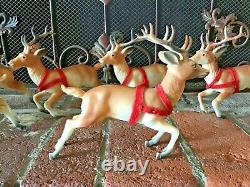 8 Vtg 1950s or 60sHard Plastic Brown Reindeer Santa Sleigh Running Christmas 7