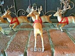 8 Vtg 1950s or 60sHard Plastic Brown Reindeer Santa Sleigh Running Christmas 7