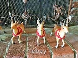 8 Vtg 1950s or 60sHard Plastic Brown Reindeer Santa Sleigh Running Christmas 7