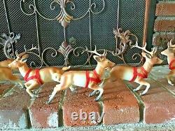 8 Vtg 1950s or 60sHard Plastic Brown Reindeer Santa Sleigh Running Christmas 7