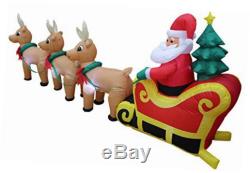 8 foot long christmas inflatable santa on sleigh with 3 reindeer and christmas