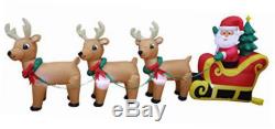 8 foot long christmas inflatable santa on sleigh with 3 reindeer and christmas