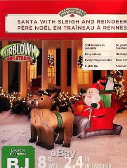 8 ft Wide Inflatable Santa on Sleigh and Reindeer. BNIB, NEVER USED christmas