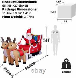 8ft Christmas Inflatable Decorations Outdoor Santa Claus on Sleigh Reindeer LED