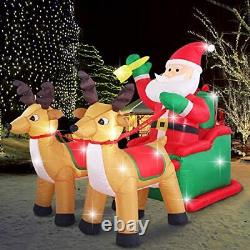 8ft Christmas Inflatable Santa Claus on Sleigh with Two Reindeer & Gift Box