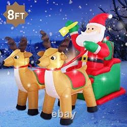 8ft Christmas Inflatable Santa Claus on Sleigh with Two Reindeer & Gift Box