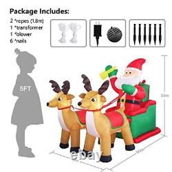 8ft Christmas Inflatable Santa Claus on Sleigh with Two Reindeer & Gift Box