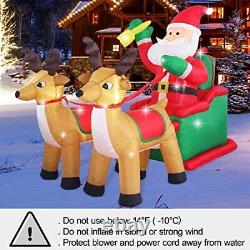 8ft Christmas Inflatable Santa Claus on Sleigh with Two Reindeer & Gift Box