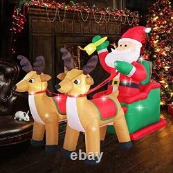 8ft Christmas Inflatable Santa Claus on Sleigh with Two Reindeer & Gift Box