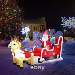 8ft Led Light Xmas Inflatable Santa On A Reindeer Sleigh Blow Up Yard Decor