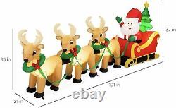 8ft Lighted Inflatable Christmas Decoration Santa Claus Sleigh & Reindeer