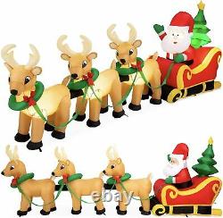 8ft Lighted Inflatable Christmas Decoration Santa Claus Sleigh & Reindeer