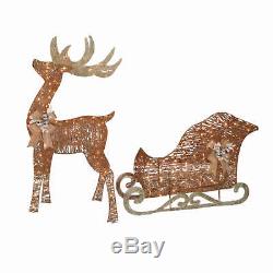 94 Santa Sleigh And Reindeer Christmas Outdoor Light-Up Holiday Decor Xmas Gift