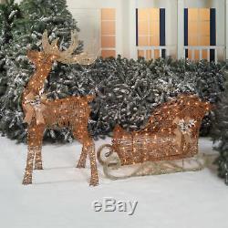 94 Santa Sleigh And Reindeer Christmas Outdoor Light-Up Holiday Decor Xmas Gift