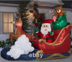 9.5' ANIMATED WAVING SANTA SLEIGH & REINDEER ROCKS CHRISTMAS INFLATABLE WithVIDEO