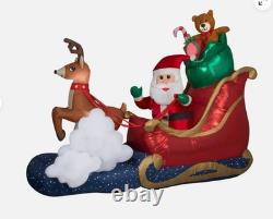 9.5' ANIMATED WAVING SANTA SLEIGH & REINDEER ROCKS CHRISTMAS INFLATABLE WithVIDEO