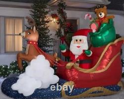 9.5' Animated Waving Santa On A Sleigh WithA Rocking Reindeer Christmas Inflatable