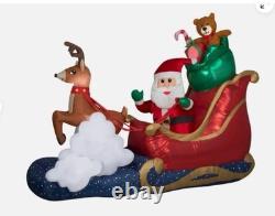 9.5' Animated Waving Santa On A Sleigh WithA Rocking Reindeer Christmas Inflatable