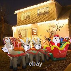 9.5 FT Christmas Inflatable Santa Claus on Sleigh Pulled by Three Reindeers