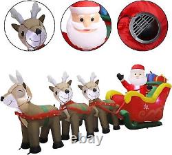 9.5 FT Christmas Inflatable Santa Claus on Sleigh Pulled by Three Reindeers