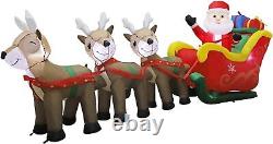 9.5 FT Christmas Inflatable Santa Claus on Sleigh Pulled by Three Reindeers