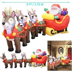 9.5ft Inflatable LED Lighted Christmas Santa Claus on Sleigh With Three Reindeer