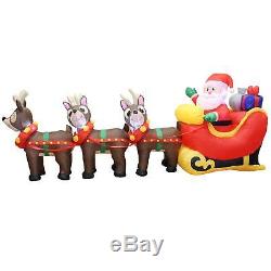9.5ft Inflatable LED Lighted Christmas Santa Claus on Sleigh With Three Reindeer