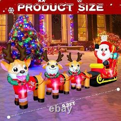 9.8FT Christmas Inflatable Santa Sleigh and Three Reindeer Outdoor Decoration