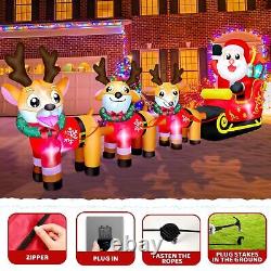 9.8FT Christmas Inflatable Santa Sleigh and Three Reindeer Outdoor Decoration