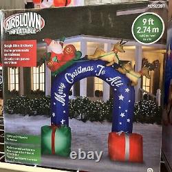 9' Airblown Inflatable Sleigh Ride Archway Merry Christmas To All Santa Reindeer