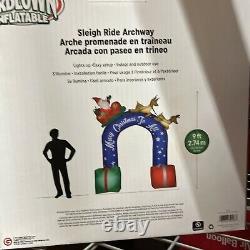 9' Airblown Inflatable Sleigh Ride Archway Merry Christmas To All Santa Reindeer