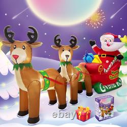 9 FT Christmas Inflatable Reindeer Sleigh Santa, Outdoor Christmas Decorations, C