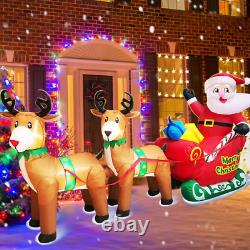 9 FT Christmas Inflatable Reindeer Sleigh Santa, Outdoor Christmas Decorations, C