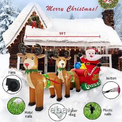 9 FT Christmas Inflatable Reindeer Sleigh Santa, Outdoor Christmas Decorations, C