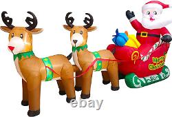 9 FT Christmas Inflatable Reindeer Sleigh Santa, Outdoor Christmas Decorations, C