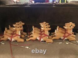 9 Reindeer Blow Mold Lot With Santa Claus Sleigh Grand Venture