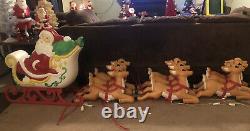 9 Reindeer Blow Mold Lot With Santa Claus Sleigh Grand Venture