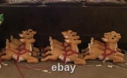 9 Reindeer Blow Mold Lot With Santa Claus Sleigh Grand Venture