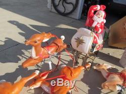 9 Reindeer With Santa & Sleigh Blow Mold Light Up Yard Decor Christmas Vacation