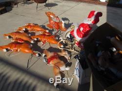 9 Reindeer With Santa & Sleigh Blow Mold Light Up Yard Decor Christmas Vacation