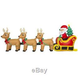 9ft Pre-Lit Inflatable Santa Claus Sleigh and Reindeer Yard Christmas Decor New