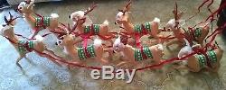 ANNALEE Santa Claus & 8 Reindeer LARGE Flying Set with Sleigh Christmas Vtg 1986