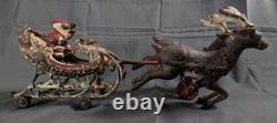 ANTIQUE 1906 Santa Sleigh Reindeer Cast Iron Vintage Christmas RARE