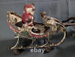 ANTIQUE 1906 Santa Sleigh Reindeer Cast Iron Vintage Christmas RARE