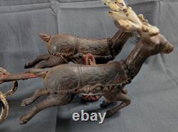 ANTIQUE 1906 Santa Sleigh Reindeer Cast Iron Vintage Christmas RARE